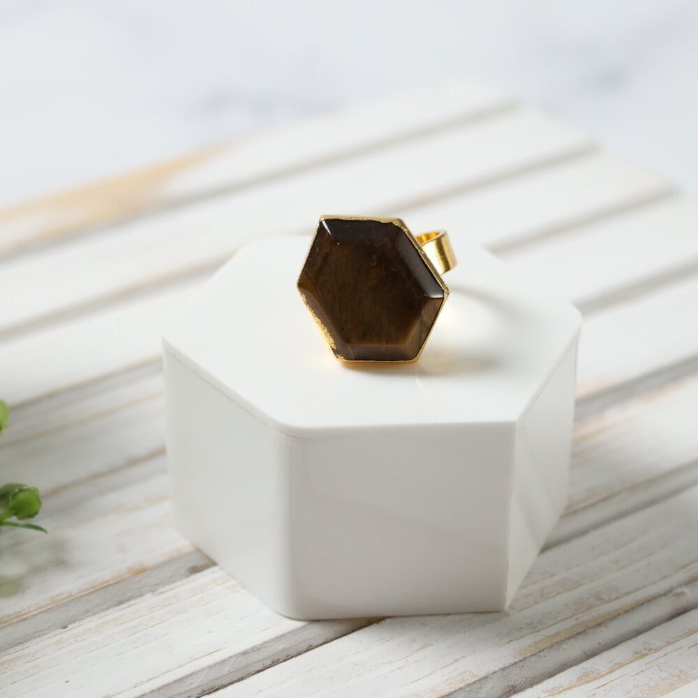 Adjustable Gold Ring with Brown Stone